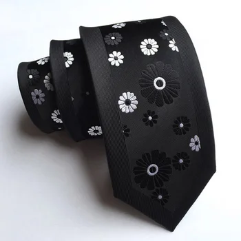 6cm Classic Skinny Tie Designer Panel Necktie Black with White Flowers Embroidered Cravat 
6cm Classic Skinny Tie Designer Panel Necktie Black with White Flowers Embroidered Cravat