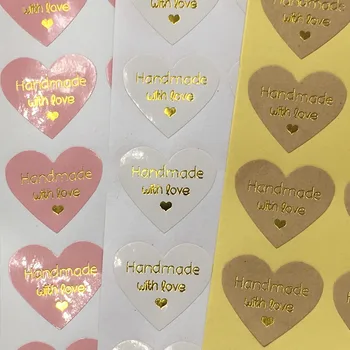 500pcs 3.2x2.8cm heart shape gold text self adhesive sticker labels pure handmade product for cake/bread
500pcs 3.2x2.8cm heart shape gold text self adhesive sticker labels pure handmade product for cake/bread