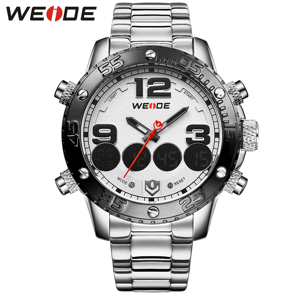 New WEIDE Brand High Quality Men Quartz Full Steel Watch Big White Dial Back Light Multi-function Military Men Sports Watches
New WEIDE Brand High Quality Men Quartz Full Steel Watch Big White Dial Back Light Multi-function Military Men Sports Watches