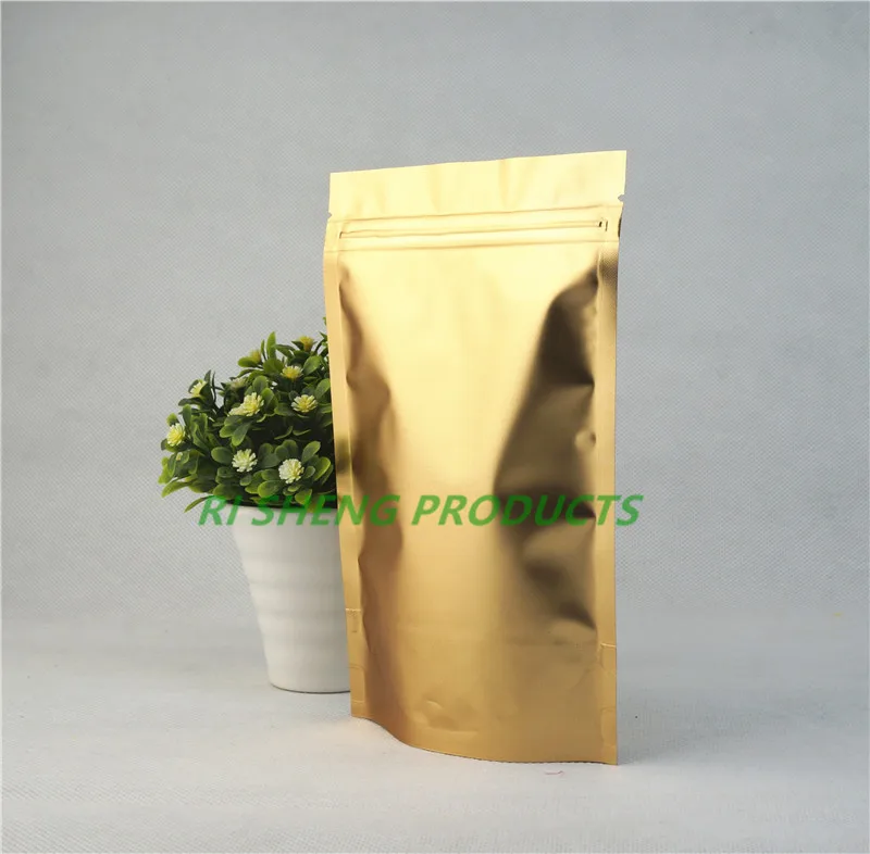 

12x20cm,100 X Matte gold Stand up plating Aluminium foil Zip Lock bag - resealable Mylar coffee bean plastic pouches zipper seal