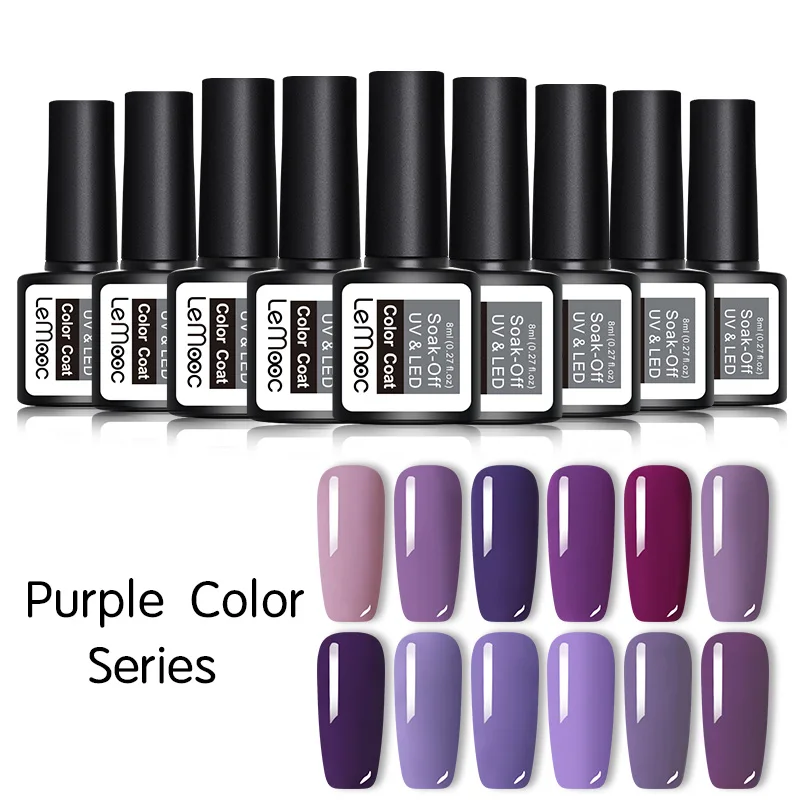 LEMOOC 8ML Purple Color Series Nail Gel Polish Long Lasting Soak Off UV Led Gel Nail Varnish For Nail Art Extension Design
LEMOOC 8ML Purple Color Series Nail Gel Polish Long Lasting Soak Off UV Led Gel Nail Varnish For Nail Art Extension Design