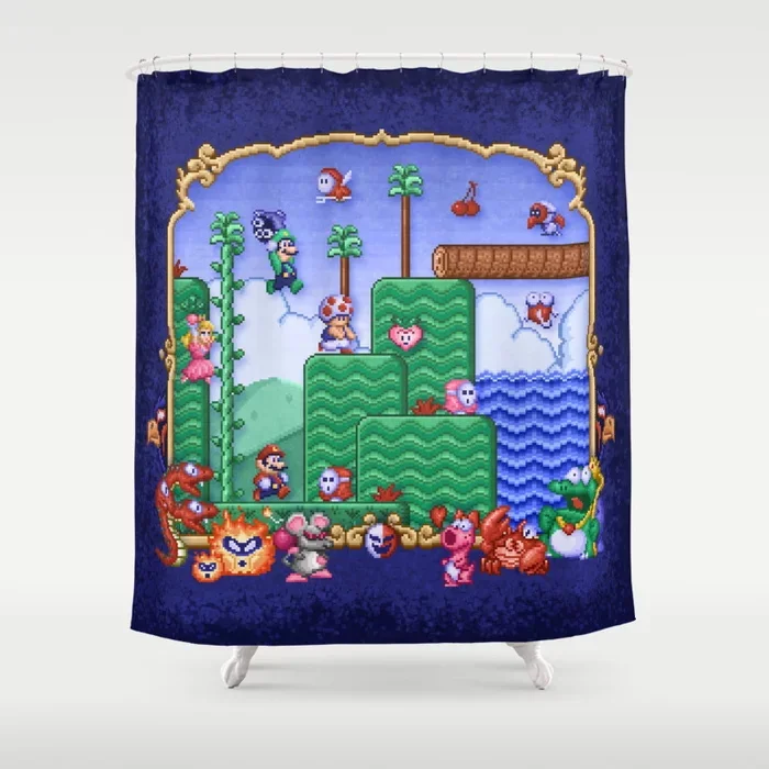 Mario Super Bros Too Shower Curtain Waterproof Polyester Fabric Bathroom Decor Multi-Size Printed Shower Curtain with 12 Hooks
Mario Super Bros Too Shower Curtain Waterproof Polyester Fabric Bathroom Decor Multi-Size Printed Shower Curtain with 12 Hooks