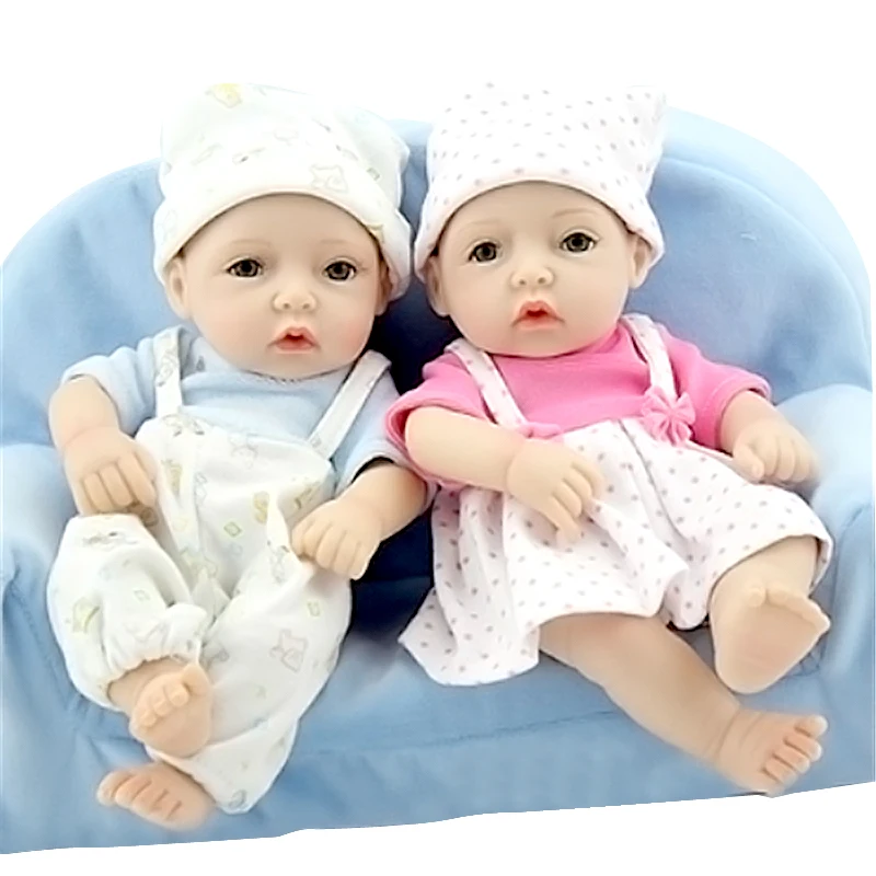 27cm/11" Lifelike Boy Girl Twins Infant Baby Dolls Silicone Mini Baby Reborn Dolls Bath Toys Collection