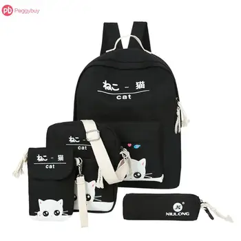 4pcs/Set Multi-Fuctions Cute Cat Print Backpacks Canvas Shoulder School bags Big Capacity Pencil Box For Teenage Girls Mochila
4pcs/Set Multi-Fuctions Cute Cat Print Backpacks Canvas Shoulder School bags Big Capacity Pencil Box For Teenage Girls Mochila