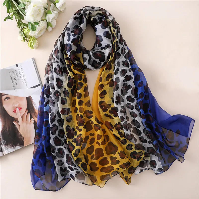 

leopard scarf soft touching shawl silk red yellow print vintage scarf shawls large wraps for women female silk scarves bohemian