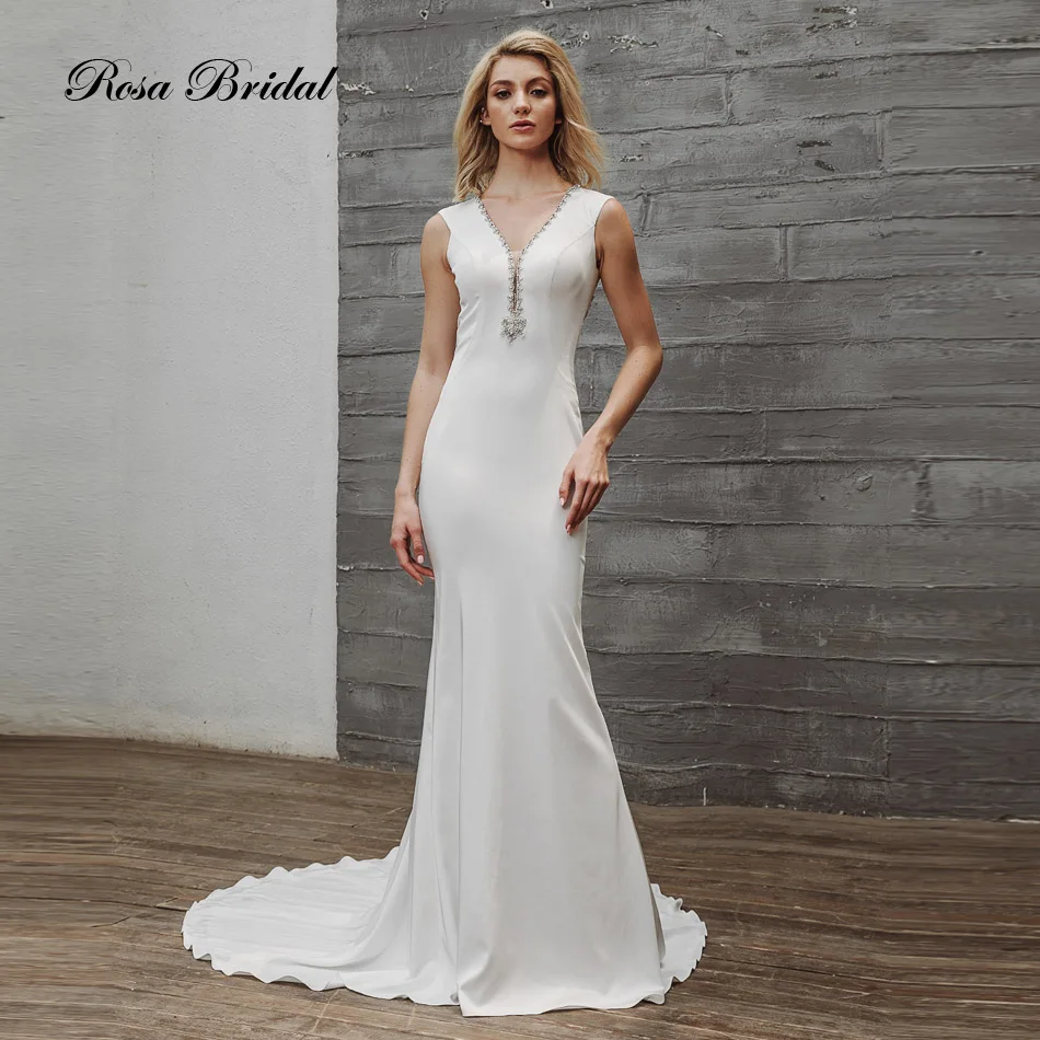 Rosabridal Butterfly clothes crystal beading V neck backless sleeveless silk satin mermaid wedding dress
Rosabridal Butterfly clothes crystal beading V neck backless sleeveless silk satin mermaid wedding dress