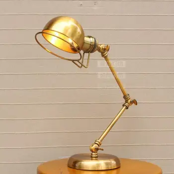 

American fashion retro table lights bronze rocker arm table lamp factory direct hotel bedroom bedside study table lamps FG357