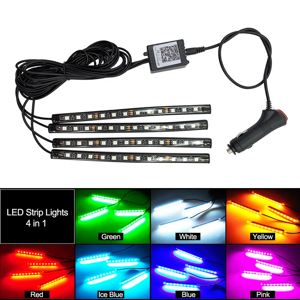 Car LED Strip Light Interior Car Lights 4pcs 48LED APP Controller Lighting Kits Multi Color Music Under Dash Car Lighting
Car LED Strip Light Interior Car Lights 4pcs 48LED APP Controller Lighting Kits Multi Color Music Under Dash Car Lighting