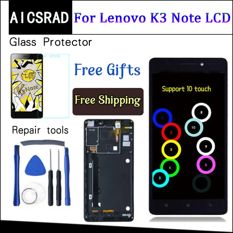 

AICSRAD 5.5 inch For Lenovo K50-T5 K3 Note LCD Display Digitizer Touch Screen assembly replacement with frame black
