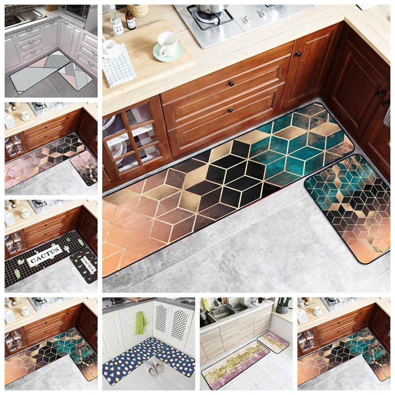 

Golden Metal Geometric Kitchen Carpets Bath Water Absorption Home Entrance Floor Mat Hallway Luxury Kitchen Non-Slip Area Rugs