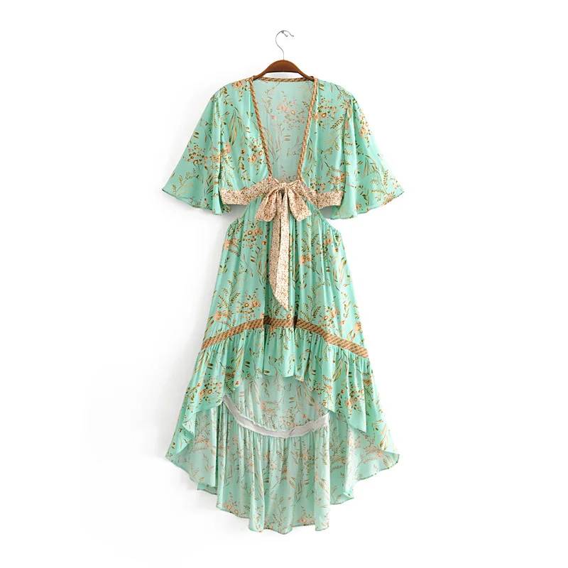 2019 New Turquoise Tide Bow Sashes Hollow Out Waist Dress Ethnic Woman Deep Floral Print Short Sleeve Swallowtail Dresses
2019 New Turquoise Tide Bow Sashes Hollow Out Waist Dress Ethnic Woman Deep Floral Print Short Sleeve Swallowtail Dresses