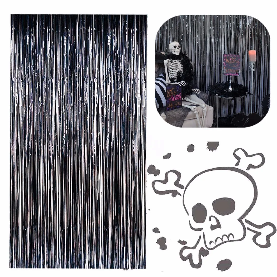 91 x 243cm Party Halloween Fringe Door Curtain Decoration House Props Black Newest 2018