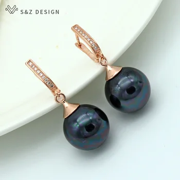 S&Z New Luxury Imitation Black Pearl Round Natural Zircon Drop Earrings 585 Rose Gold White Gold Women Wedding Party Jewelry
S&Z New Luxury Imitation Black Pearl Round Natural Zircon Drop Earrings 585 Rose Gold White Gold Women Wedding Party Jewelry