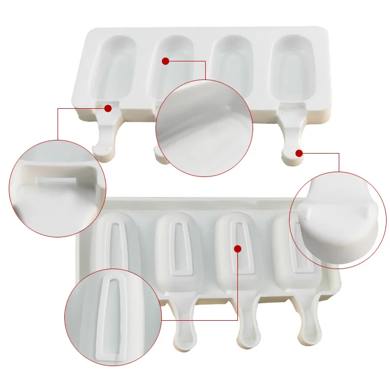 4-Griglie-Silicone-Ice-Cream-Muffa-Ice-Cream-Maker-Popsicle-Pops-Vassoio-Del-Cubo-della-muffa