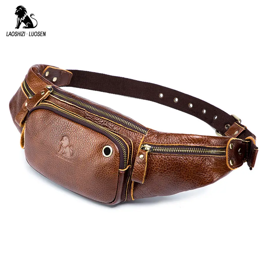 

Genuine Cow Leather Men Waist Bag New Casual Small Fanny Pack Male Waist Pack for Cell Phone and Credit Cards Travel Chest Bag