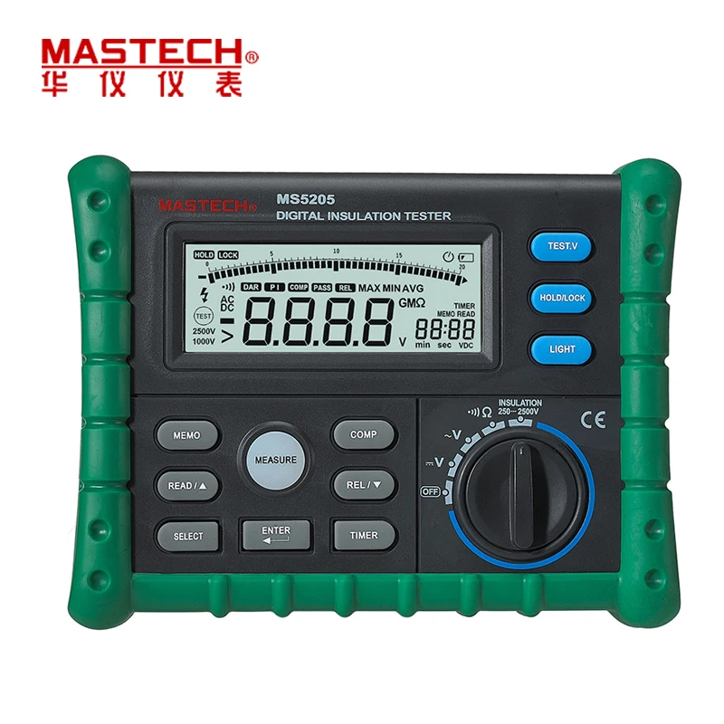 MASTECH MS5205 Portable Digital Insulation Resistance Meter Tester Megger MegOhm Meter multimeter High Precision English panel
MASTECH MS5205 Portable Digital Insulation Resistance Meter Tester Megger MegOhm Meter multimeter High Precision English panel