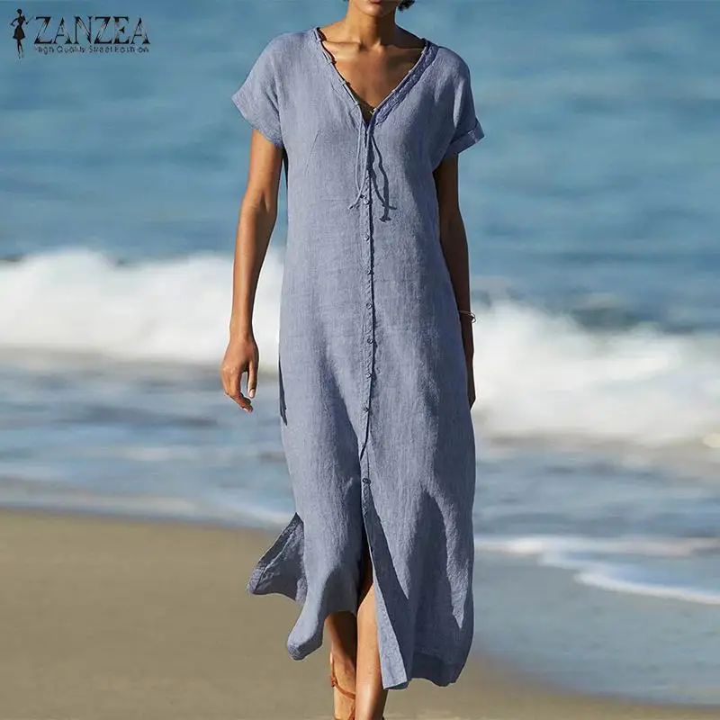 2019 Fashion Split Dress ZANZEA Summer Lace-Up Beach Party Long Vestidos Women Solid Short Sleeve Sundress Female Tunic Robe
2019 Fashion Split Dress ZANZEA Summer Lace-Up Beach Party Long Vestidos Women Solid Short Sleeve Sundress Female Tunic Robe