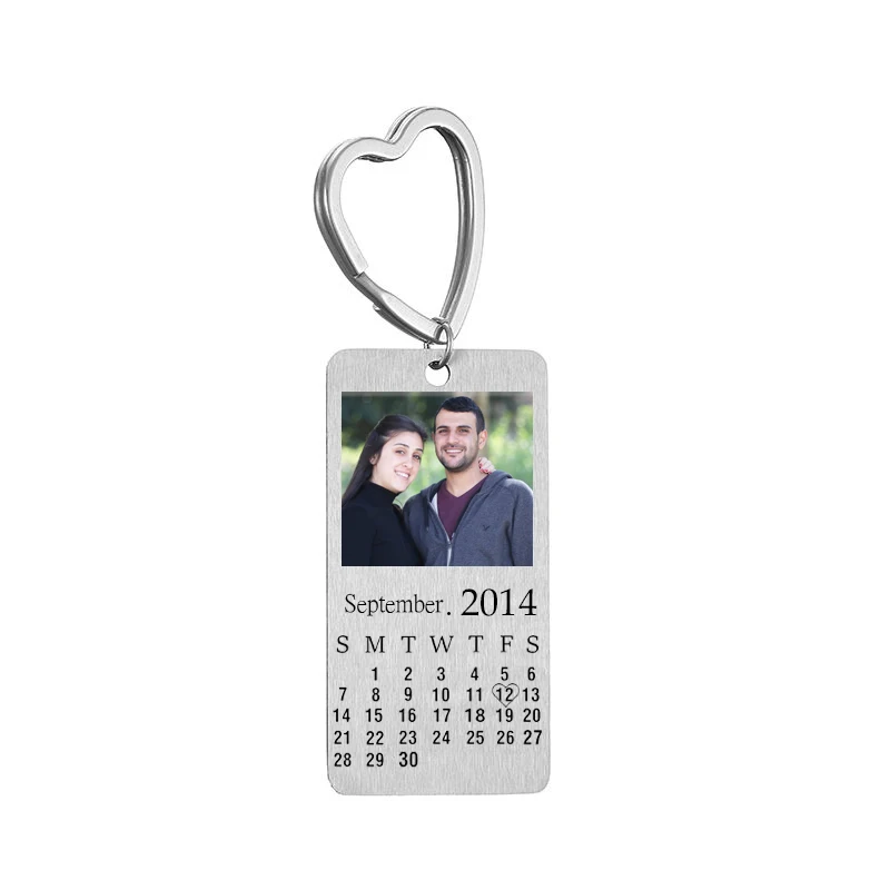 

Custom Colorful Photo Calendar Keychains Gift For Wedding Birthday Memorial Day Personalized Engraved ID Tag Photo Date Keychain