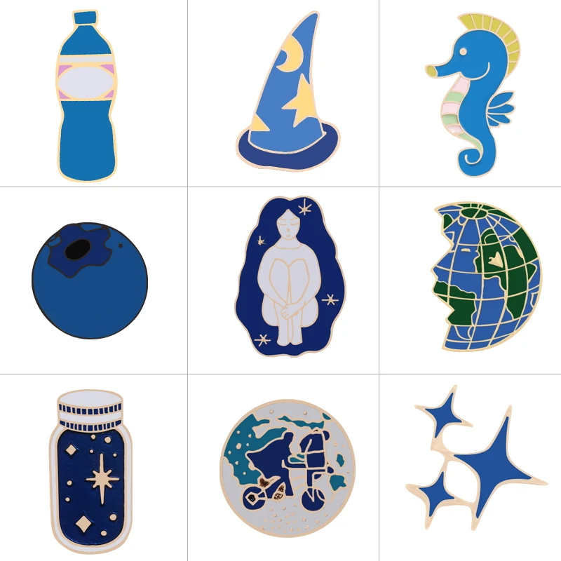 9 Style Blue Vintage Brooch Blueberry Seahorse Bottle Star Pin Earth Hat Pins Metal Brooches For Women Jewelry Men Accessories
9 Style Blue Vintage Brooch Blueberry Seahorse Bottle Star Pin Earth Hat Pins Metal Brooches For Women Jewelry Men Accessories