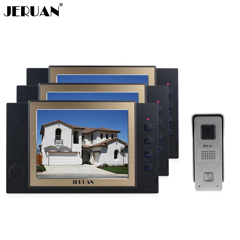 

JERUAN New 8 Inch Video Door Phone Intercom System Doorbell Doorphone With Recording Photo Taking 3 Monitors 700 TVL COMS Camera