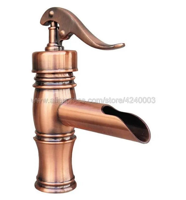 Red Copper Lavatory Basin Faucet Dual Handles Bath Sink Mixer Tap Urg064 