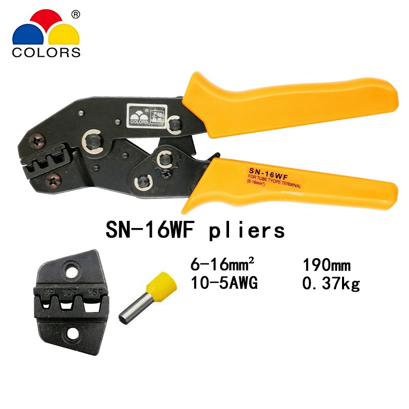 COLORS SN-16WF crimping pliers 6-16mm2 10-5AWG for tube insulated and non-insulated ferrules terminals clamp hand tools
COLORS SN-16WF crimping pliers 6-16mm2 10-5AWG for tube insulated and non-insulated ferrules terminals clamp hand tools