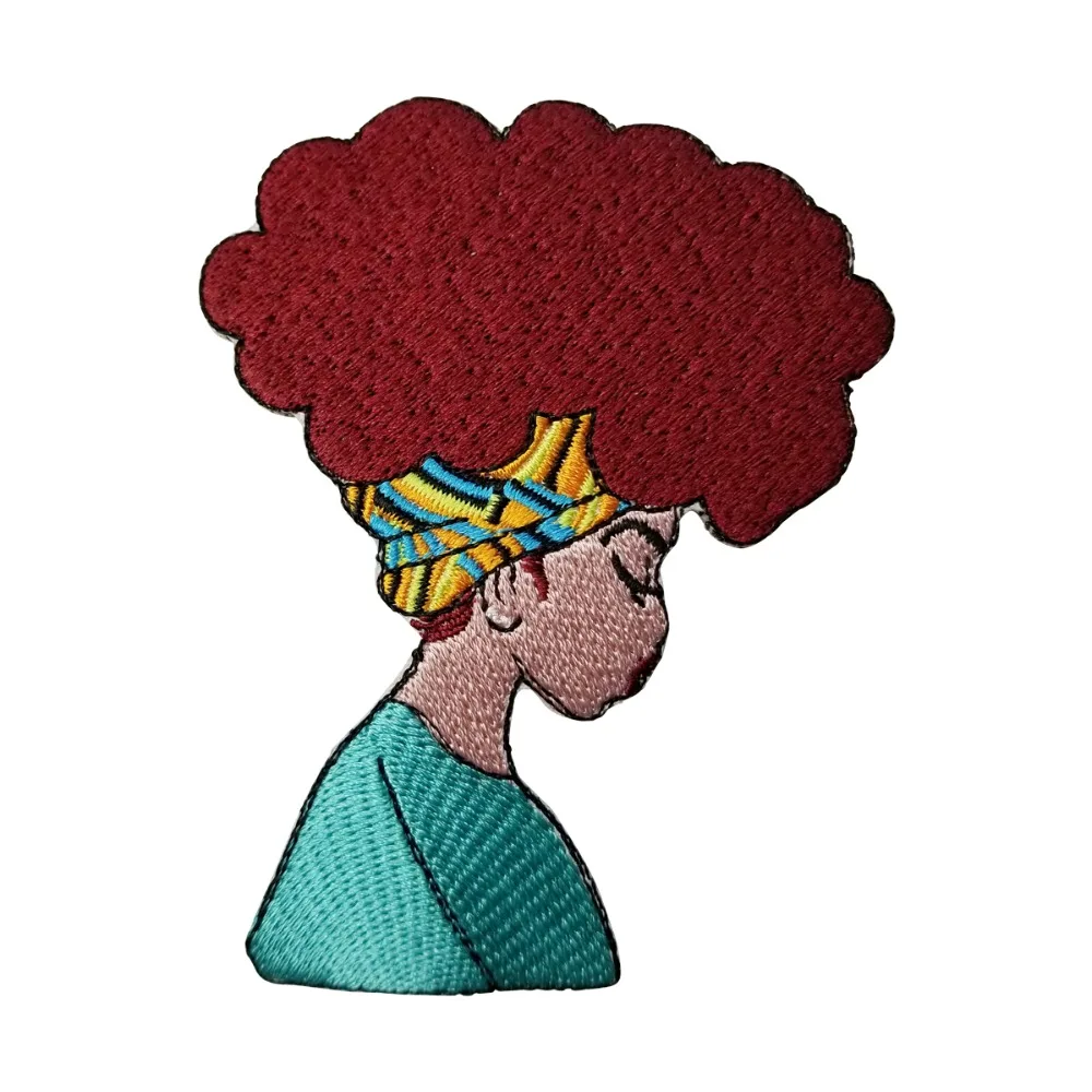 L170824 (1)Beautiful African Girl Boho Afro Hairstyle Style Embroidery patch