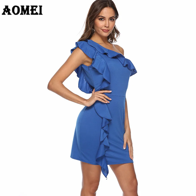 Femmes Sexy Épaule Une Tunique Party Dress Mini Mince Bleu Acheter 8ONkn0wPX