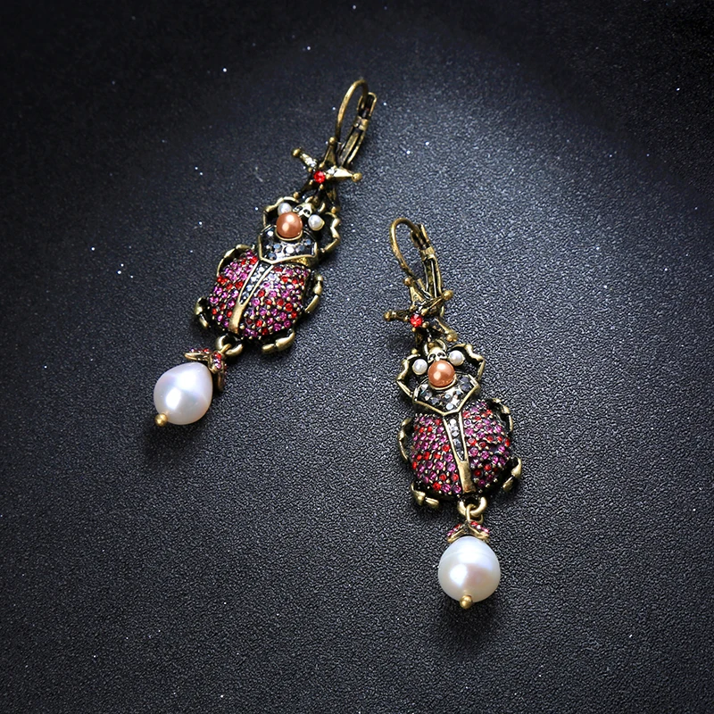 Gold Color Women Beetle Dangle Earrings Ear Jewelry (5)