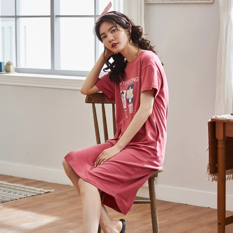 Summer Nightdress 100%Cotton Letter Women Nightgowns Short Sleeve O-neck Comfortable Soft M-XXL Ladies Sleepwear
Summer Nightdress 100%Cotton Letter Women Nightgowns Short Sleeve O-neck Comfortable Soft M-XXL Ladies Sleepwear