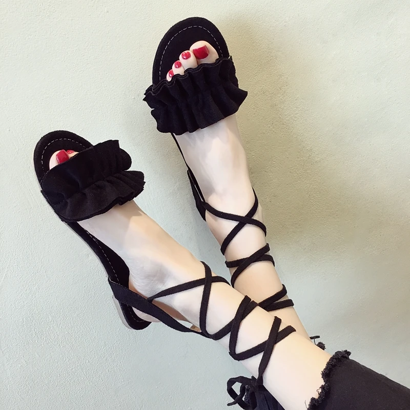Korean version of the summer new sweet ruffled straps sandals fashion shallow mouth flat bottom Roman women's sandals.
Korean version of the summer new sweet ruffled straps sandals fashion shallow mouth flat bottom Roman women's sandals.