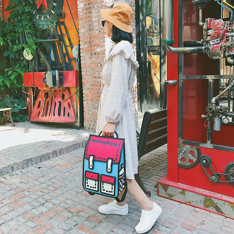 Menghuo 2017 New 3D Jump Style 2D Drawing Cartoon Paper Bag Comic Backpack Messenger Tote Fashion Cute Student Bag Bolos Mochila (46)