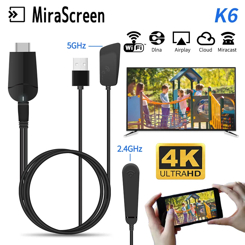 

2020 TV Stick Mirascreen K6 5G/2.4G 4K HDMI Miracast DLNA Airplay WiFi Display Receiver Dongle Support PC Windows Andriod IOS
