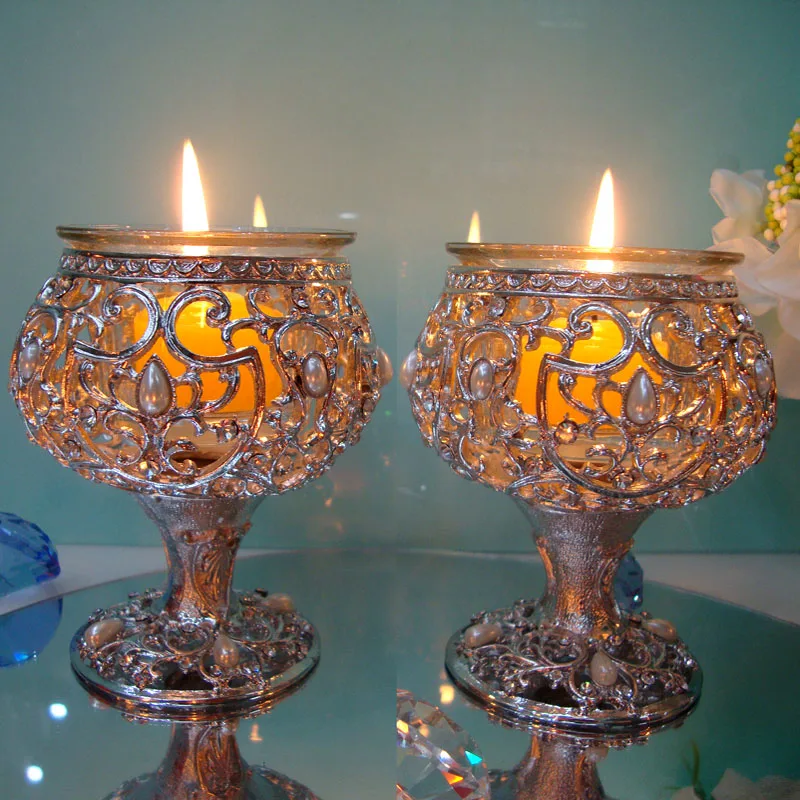

2pc/lot Romantic wedding crystal candlestick sign-in desk Circular crystal candlestick silver plated Household adornment art