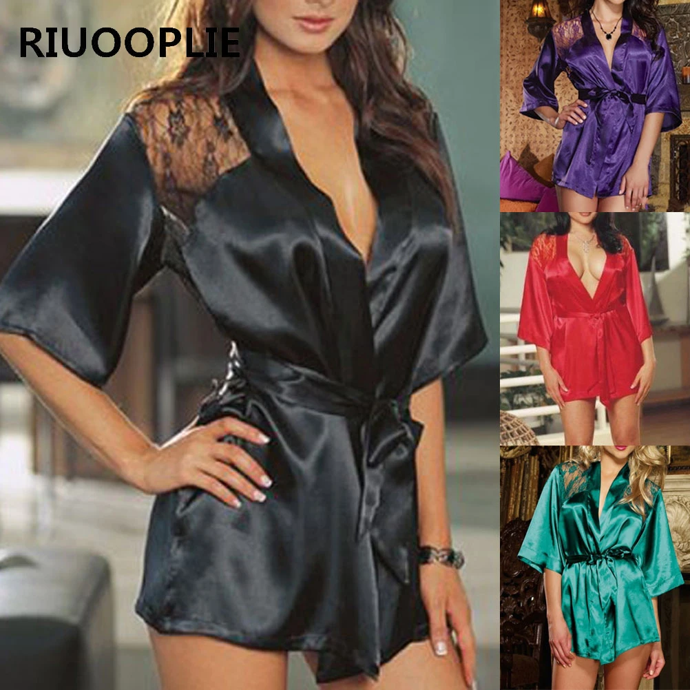 RIUOOPLIE Women Sexy Lingerie Satin Lace Black Kimono Intimate Sleepwear Robe Night Gown
RIUOOPLIE Women Sexy Lingerie Satin Lace Black Kimono Intimate Sleepwear Robe Night Gown
