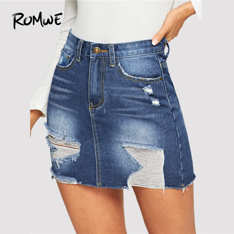 ROMWE 5-Pocket Ripped Detail Bodycon Denim Skirt 2019 Blue Mid Waist Denim Skirts Summer Women Zipper Button Sexy Skirt
ROMWE 5-Pocket Ripped Detail Bodycon Denim Skirt 2019 Blue Mid Waist Denim Skirts Summer Women Zipper Button Sexy Skirt