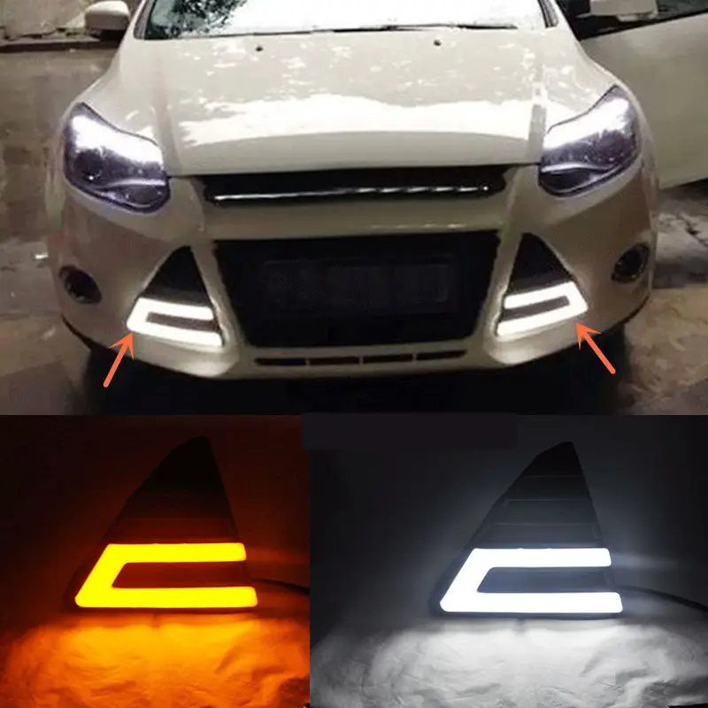 2x "U" LED Daytime Running Light DRL Turn yellow Signal For Ford Focus 2012-14
