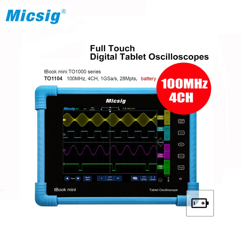 Micsig Digital Tablet Oscilloscope TO1104 100MHz 4CH 28Mpts Automotive diagnostic oscilloscope touchscreen handheld oscilloscope
Micsig Digital Tablet Oscilloscope TO1104 100MHz 4CH 28Mpts Automotive diagnostic oscilloscope touchscreen handheld oscilloscope