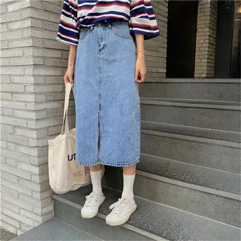 HziriP Female Fork 2019 Fashion Simple Loose Streetwear Denim Straight Summer High Waist Women All-Match Mid-Calf Split Skirts
HziriP Female Fork 2019 Fashion Simple Loose Streetwear Denim Straight Summer High Waist Women All-Match Mid-Calf Split Skirts