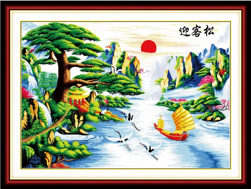 

Guest-greeting pine cross stitch kit Chinese style 14ct 11ct count printed canvas stitching embroidery DIY handmade needlework