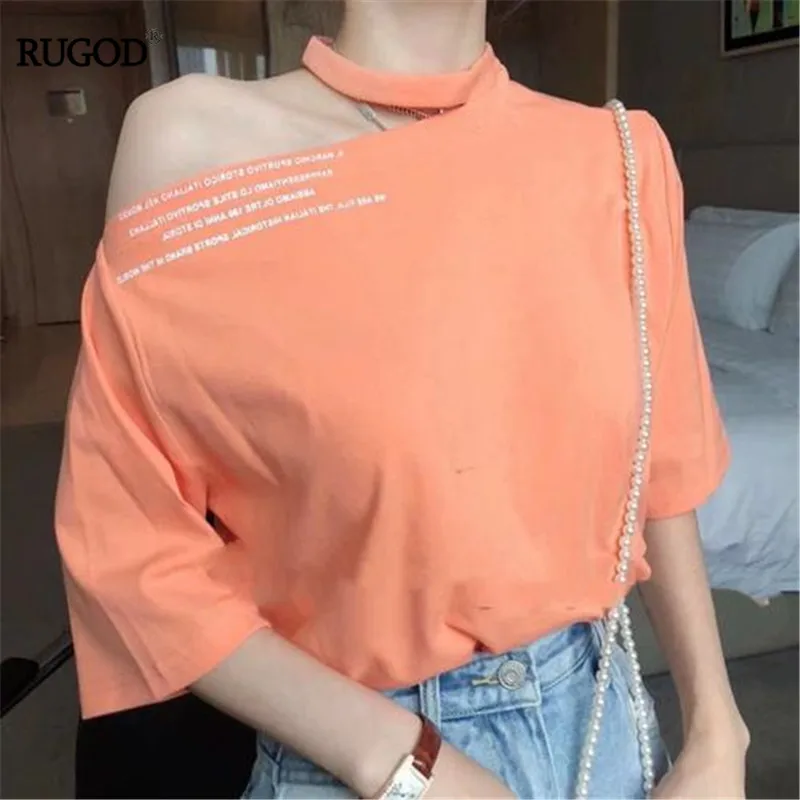 RUGOD 2019 summer women halter letter print t-shirt letter print Korea slim lady casual lady cotton top
RUGOD 2019 summer women halter letter print t-shirt letter print Korea slim lady casual lady cotton top