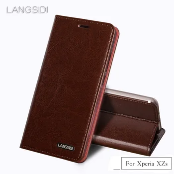 

LANGSIDI Flip phone holster For Sony Xperia XZ2 case handmade three card Slots oil wax skin Leather case for sony XA1 ultra XA2