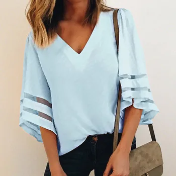 Phertiful Women 3/4 Flare Sleeve Blouse Summer Loose V-Neck Tops Mesh Stitching Shirt Casual Female T-shirt Plus size 4XL
Phertiful Women 3/4 Flare Sleeve Blouse Summer Loose V-Neck Tops Mesh Stitching Shirt Casual Female T-shirt Plus size 4XL