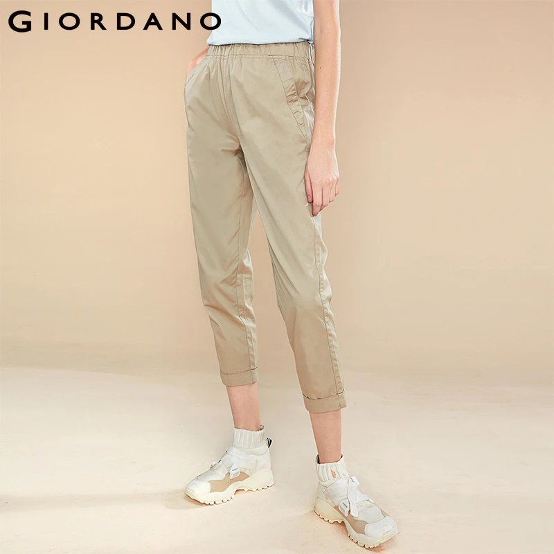 Giordano/женские брюки с эластичным поясом и откатными манжетами укороченные из 100%