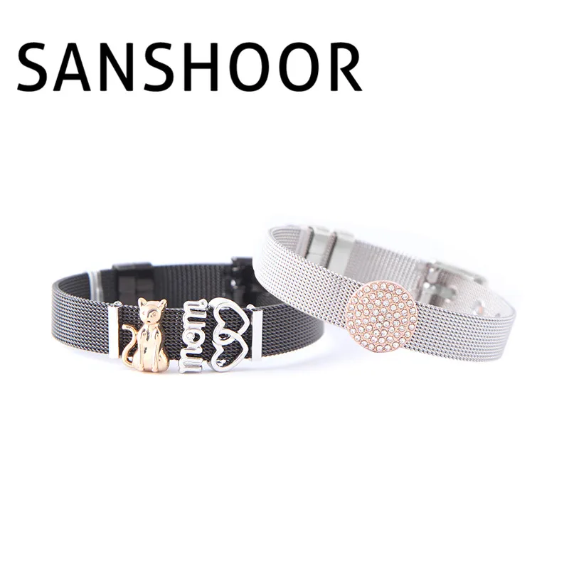 SANSHOOR Mom Love Cat Slide Charm Bracelet Set with DIY Charms Stainless Steel Mesh Bracelet as Mother's Day Gift
SANSHOOR Mom Love Cat Slide Charm Bracelet Set with DIY Charms Stainless Steel Mesh Bracelet as Mother's Day Gift