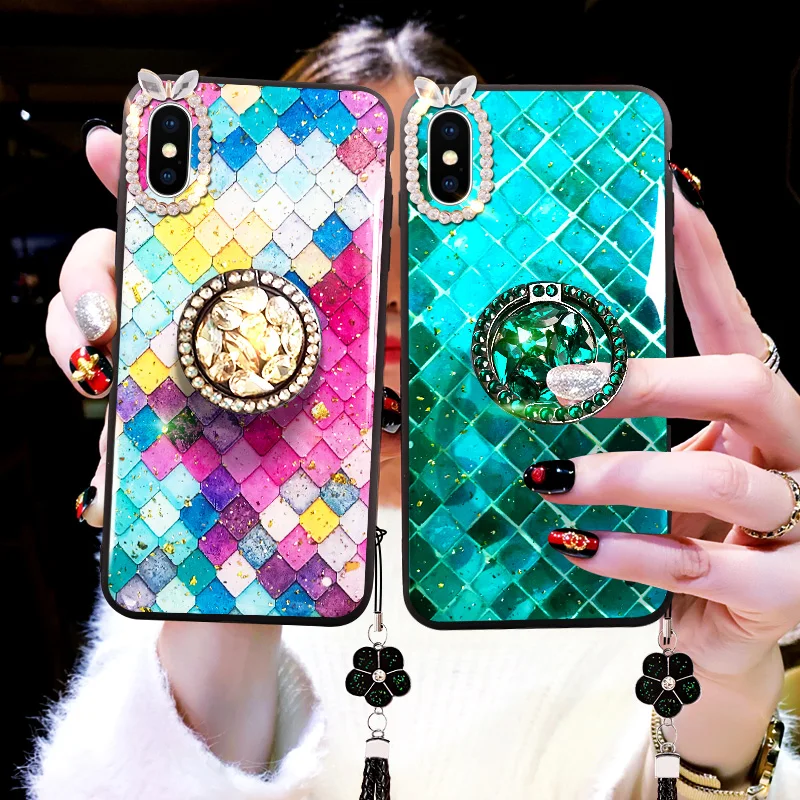 Manderm Case for iPhone X Xs Max Silicone Wrist Strap Fish Mermaid Scale Diamond Rhinestone Finger Ring Phone Stand
Manderm Case for iPhone X Xs Max Silicone Wrist Strap Fish Mermaid Scale Diamond Rhinestone Finger Ring Phone Stand