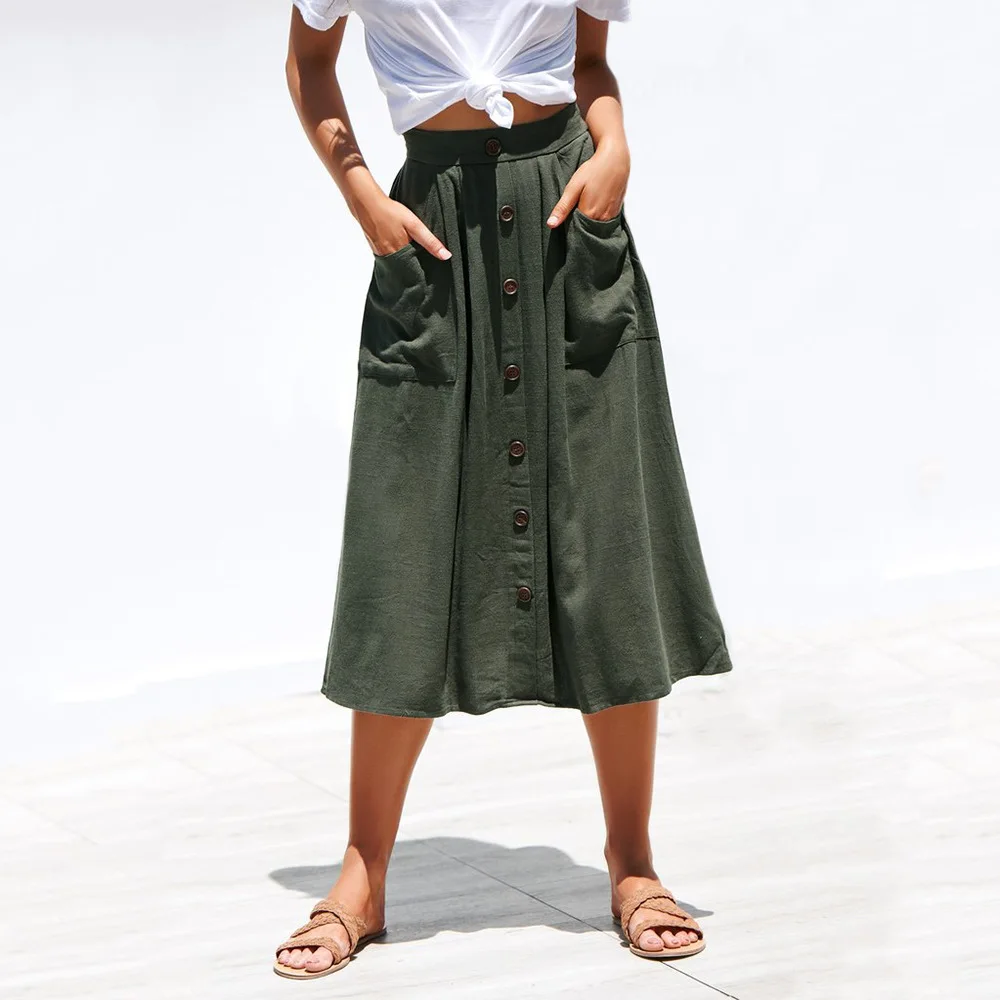 Women's Casual High Waist Midi Skirt with Pockets Long Summer Skirt Button Decorative 
Women's Casual High Waist Midi Skirt with Pockets Long Summer Skirt Button Decorative