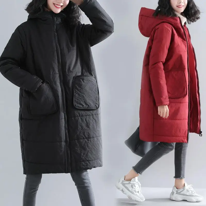 Winter Plus Size Women Cotton Clothing Simple Solid Color Long Hooded Coat Loose Outerwear Monkler Jacket Pregnancy Clothes
Winter Plus Size Women Cotton Clothing Simple Solid Color Long Hooded Coat Loose Outerwear Monkler Jacket Pregnancy Clothes
