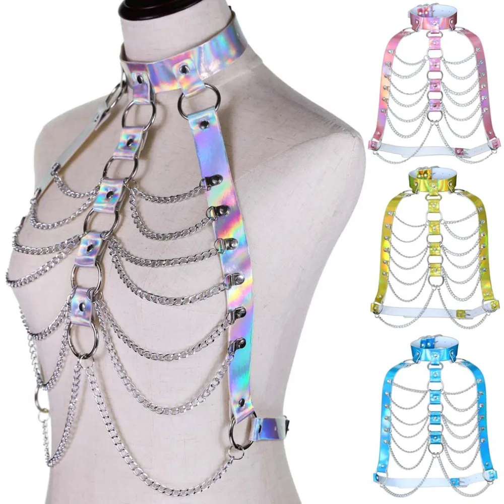 Laser PU Leather Harness Cage Bra Adjust Lingerie Body Bondage Sexy Hollow Out Tops Punk Goth Metal Chain Waist Belts
Laser PU Leather Harness Cage Bra Adjust Lingerie Body Bondage Sexy Hollow Out Tops Punk Goth Metal Chain Waist Belts