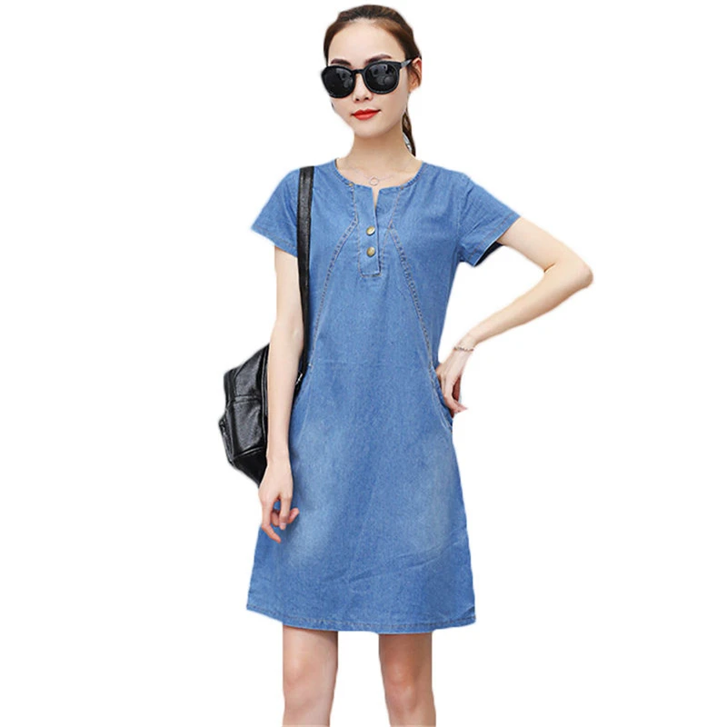 Cowboy Dress Woman 2018 Summer New Korean Plus Size Loose Short Seeve V-neck Denim Dress Women Mini Vestidos Q43
Cowboy Dress Woman 2018 Summer New Korean Plus Size Loose Short Seeve V-neck Denim Dress Women Mini Vestidos Q43